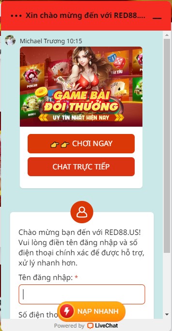 Liên hệ Red88 qua livechat